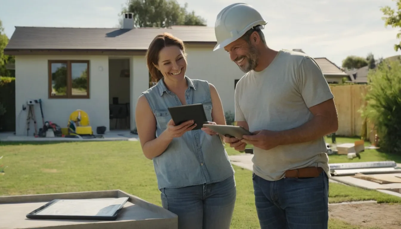 A homeowner talking with a local concrete provider about a patio project